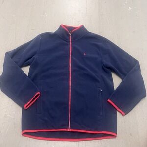 Polo Ralph Lauren Boys XL Fleece Jacket Navy/Blue Red Trim Full Zip‎ Size 14/16